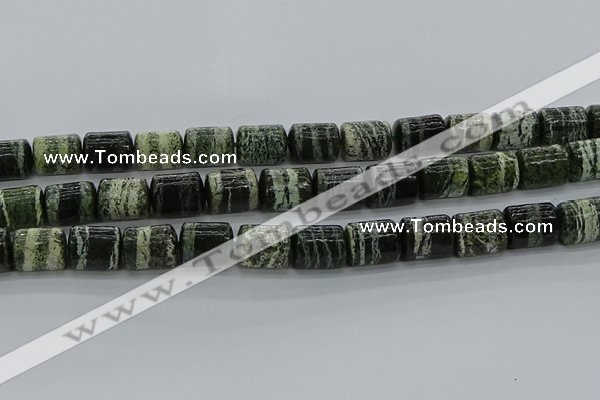 CTB527 15.5 inches 10*13mm triangle green silver line jasper beads