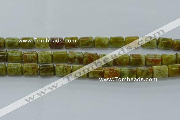 CTB548 15.5 inches 10*13mm triangle green dragon serpentine jasper beads