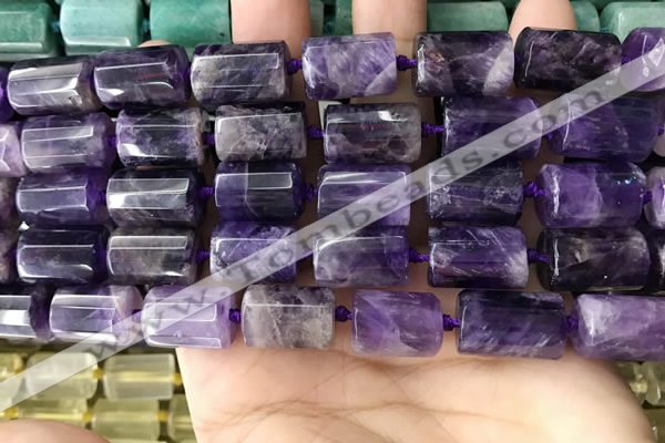 CTB618 15.5 inches 11*16mm - 12*18mm faceted tube amethyst beads