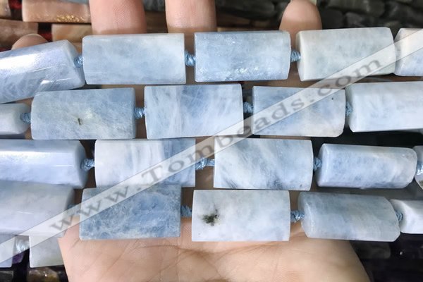 CTB673 14*27mm - 15*28mm faceted flat tube aquamarine beads