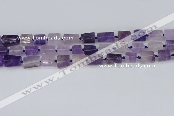 CTB732 15.5 inches 6*10mm - 8*12mm faceted tube amethyst beads
