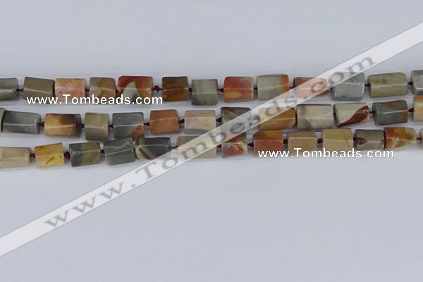 CTB737 15.5 inches 6*10mm - 8*12mm faceted tube polychrome jasper beads