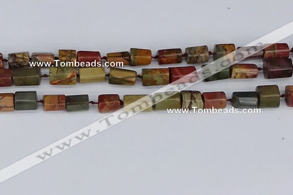 CTB738 15.5 inches 6*10mm - 8*12mm faceted tube picasso jasper beads