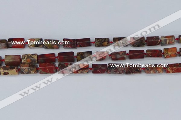 CTB739 15.5 inches 6*10mm - 8*12mm faceted tube poppy jasper beads
