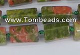 CTB742 15.5 inches 6*10mm - 8*12mm faceted tube unakite beads