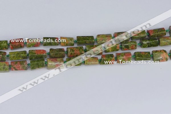 CTB742 15.5 inches 6*10mm - 8*12mm faceted tube unakite beads