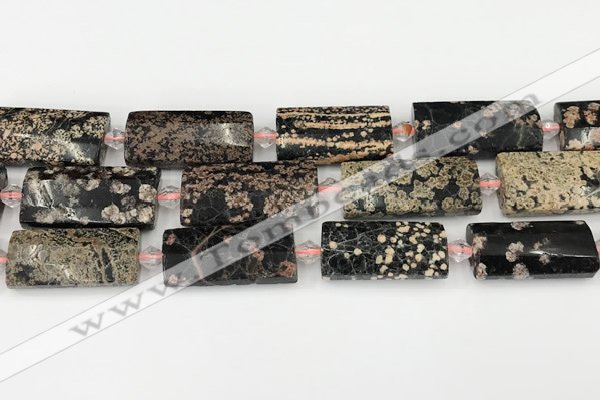 CTB855 13*25mm - 15*28mm faceted flat tube snowflake obsidian beads