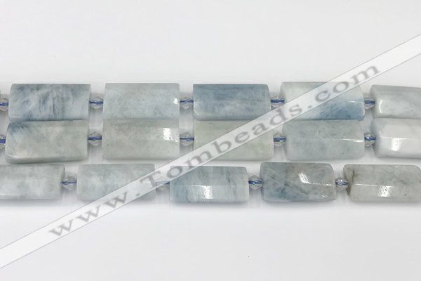 CTB859 13*25mm - 15*28mm faceted flat tube aquamarine beads