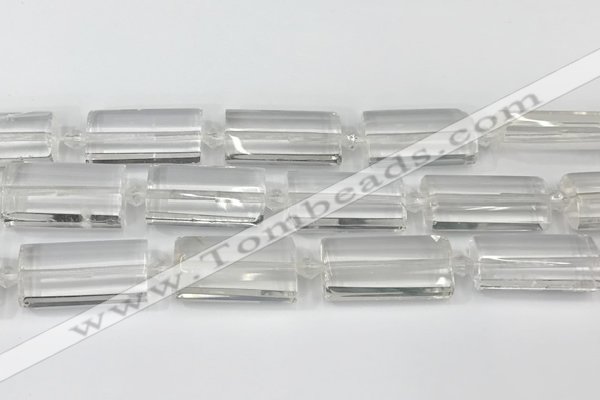 CTB860 13*25mm - 15*28mm faceted flat tube white crystal beads