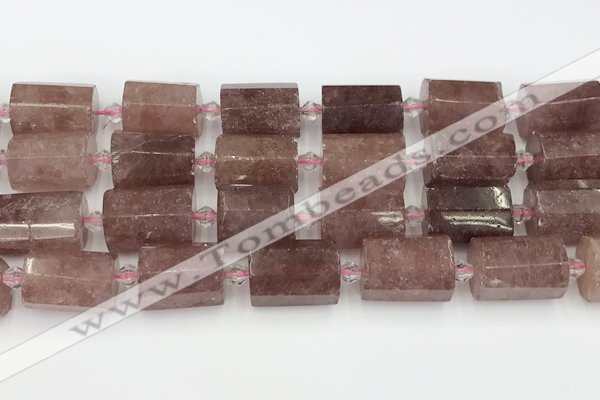 CTB880 13*25mm - 14*19mm faceted tube strawberry quartz beads