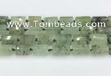 CTB881 13*25mm - 14*19mm faceted tube green rutilated quartz beads