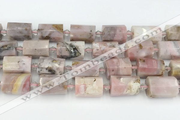 CTB883 13*25mm - 14*19mm faceted tube pink opal beads