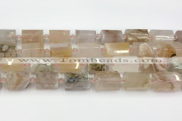 CTB884 13*25mm - 14*19mm faceted tube sakura agate beads