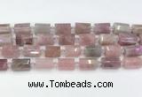 CTB885 13*25mm - 14*19mm faceted tube Madagascar rose quartz beads