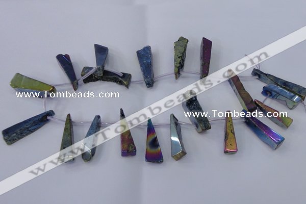 CTD1163 Top drilled 8*25mm - 10*35mm freeform plated quartz beads