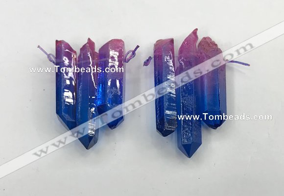 CTD1226 Top drilled 7*30mm - 9*45mm sticks plated quartz beads