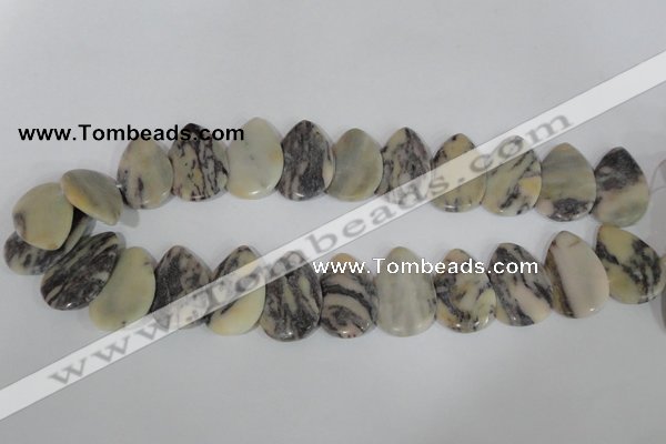 CTD15 Top drilled 22*30mm flat teardrop zebra jasper beads