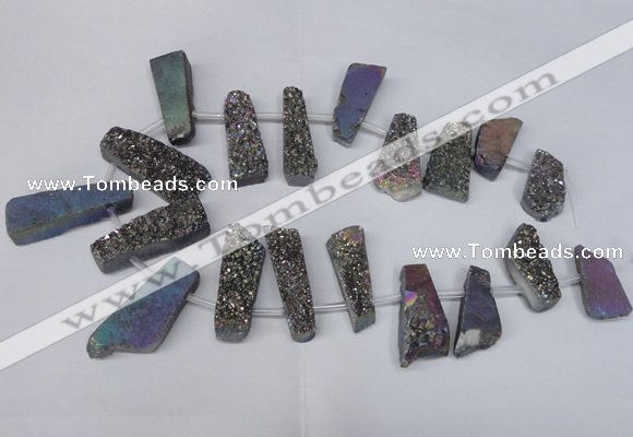 CTD1614 Top drilled 13*25mm - 15*45mm freeform plated druzy quartz beads