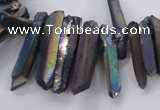 CTD1626 Top drilled 4*15mm - 6*35mm sticks plated quartz beads