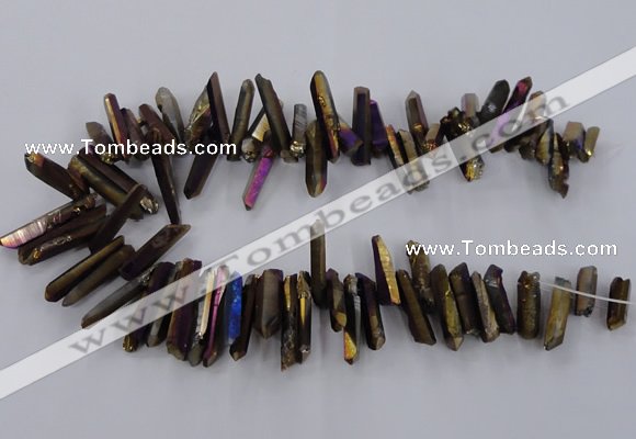 CTD1627 Top drilled 4*15mm - 6*35mm sticks plated quartz beads