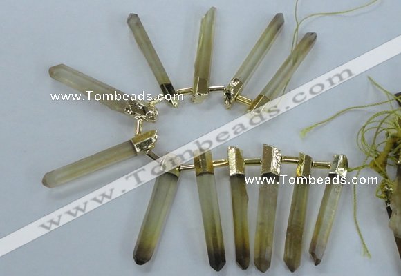 CTD1967 Top drilled 6*50mm - 10*60mm sticks lemon quartz beads