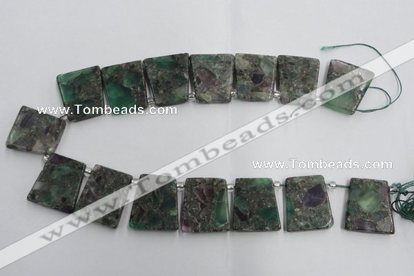 CTD200 Top drilled 20*24mm trapezoid fluorite & pyrite beads