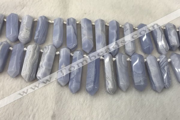 CTD2116 Top drilled 10*25mm - 12*45mm sticks blue lace agate beads