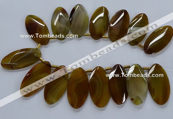 CTD2530 Top drilled 28*57mm faceted oval agate gemstone beads