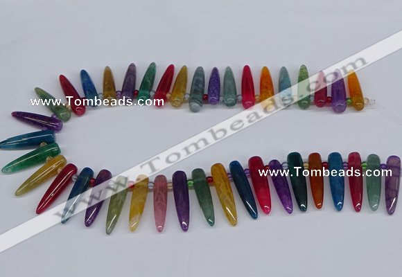 CTD2730 Top drilled 8*35mm bullet agate gemstone beads wholesale