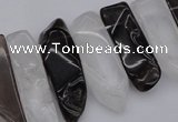 CTD356 10*25mm - 10*50mm wand white crystal & smoky quartz beads