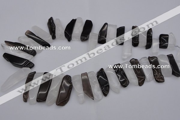 CTD356 10*25mm - 10*50mm wand white crystal & smoky quartz beads