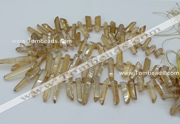 CTD3576 Top drilled 6*20mm - 8*45mm sticks plated white crystal beads