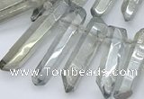 CTD3577 Top drilled 6*20mm - 8*45mm sticks plated white crystal beads