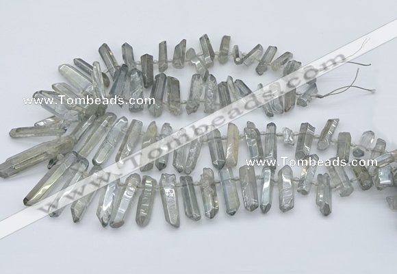 CTD3577 Top drilled 6*20mm - 8*45mm sticks plated white crystal beads