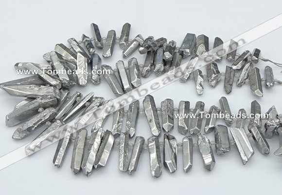 CTD3579 Top drilled 6*20mm - 8*45mm sticks plated white crystal beads