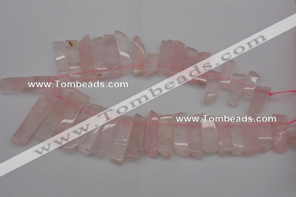 CTD361 Top drilled 10*28mm - 10*50mm wand rose quartz beads