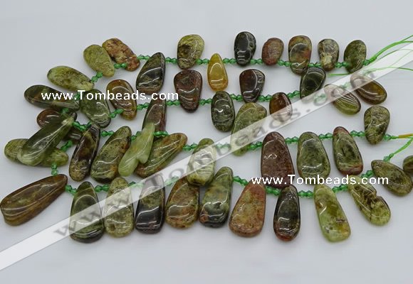 CTD3635 Top drilled 10*20mm - 15*45mm freeform green garnet beads