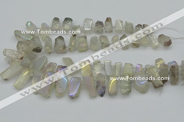 CTD3656 Top drilled 8*15mm - 11*30mm sticks plated white crystal beads