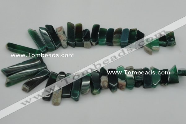 CTD370 Top drilled 10*28mm - 10*50mm wand green agate beads