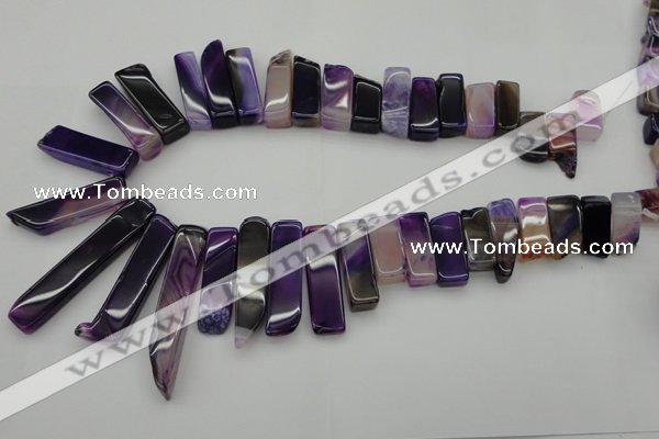 CTD372 Top drilled 10*20mm - 12*55mm wand purple agate beads