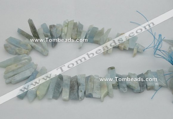 CTD394 Top drilled 8*18mm - 10*50mm wand aquamarine beads