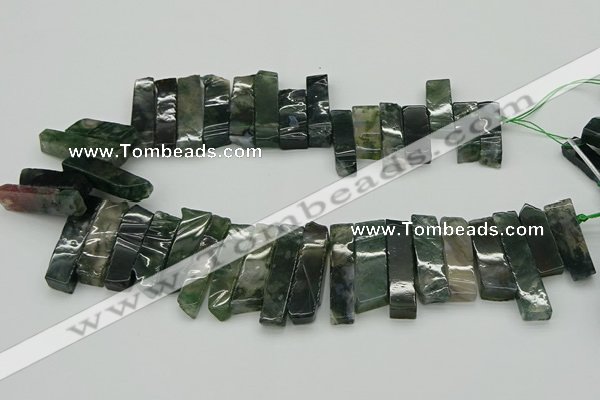 CTD434 Top drilled 10*25mm - 10*45mm sticks moss agate beads