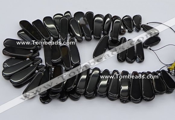 CTD470 15.5 inches 12*25mm - 15*45mm freeform black agate beads