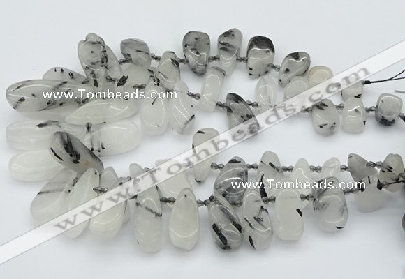 CTD483 Top drilled 10*22mm - 15*45mm freeform black rutilated quartz beads