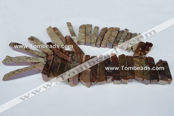 CTD534 Top drilled 10*30mm - 10*65mm wand plated agate beads