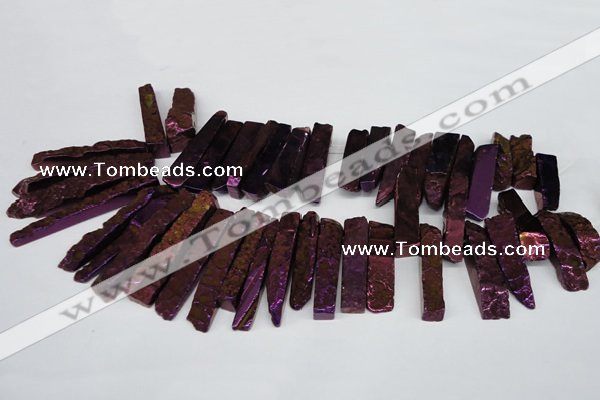 CTD535 Top drilled 10*30mm - 10*65mm wand plated agate beads