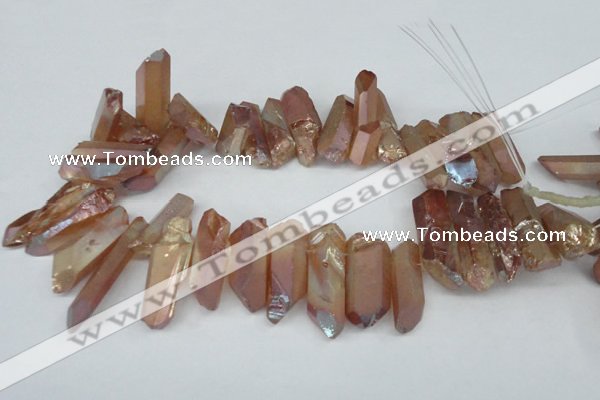 CTD547 Top drilled 12*25mm - 12*45mm nuggets plated quartz beads