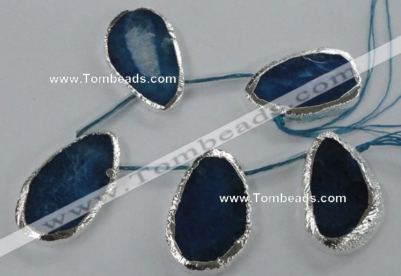 CTD775 30*45mm - 35*50mm freeform agate beads with brass setting