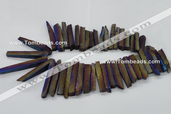 CTD834 15.5 inches 6*30mm - 8*65mm sticks plated agate beads