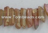 CTD911 Top drilled 5*15mm - 6*25mm wand plated quartz beads